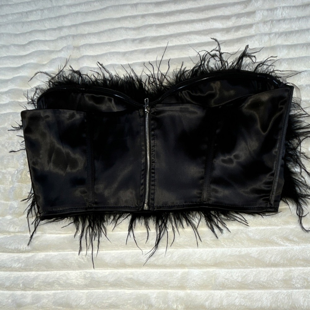 NovaLuxe Black Feather Strapless Bustier Corset Top Size L - Picture 13 of 16